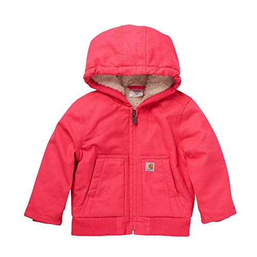 Carhartt Baby Girls Sherpa-Lined Hooded Canvas Zip-Up Jacket, Raspberry, Toddler 4T | Amazon (US)