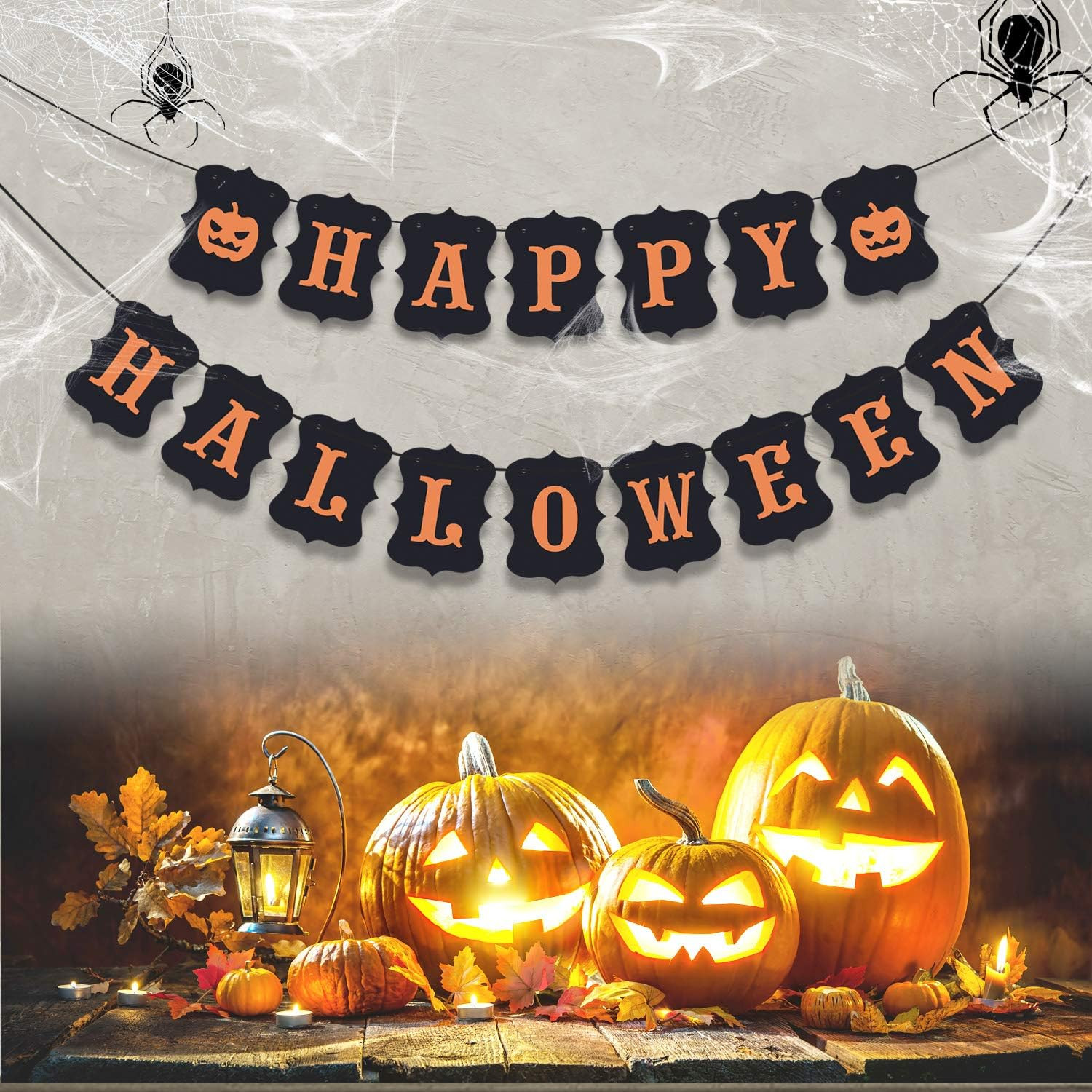 ERKOON Happy Halloween Banner Bunting with Pumpkin Sign for Halloween Wall Decorations Party Supp... | Amazon (US)
