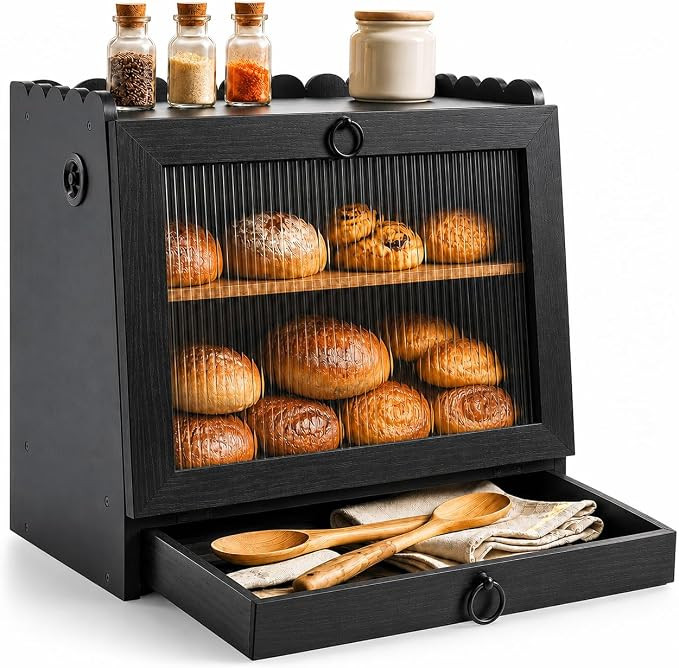 Bread Box for Kitchen Countertop Wooden Double Layer Bread Storage Container Bin Breadbox Holder ... | Amazon (US)