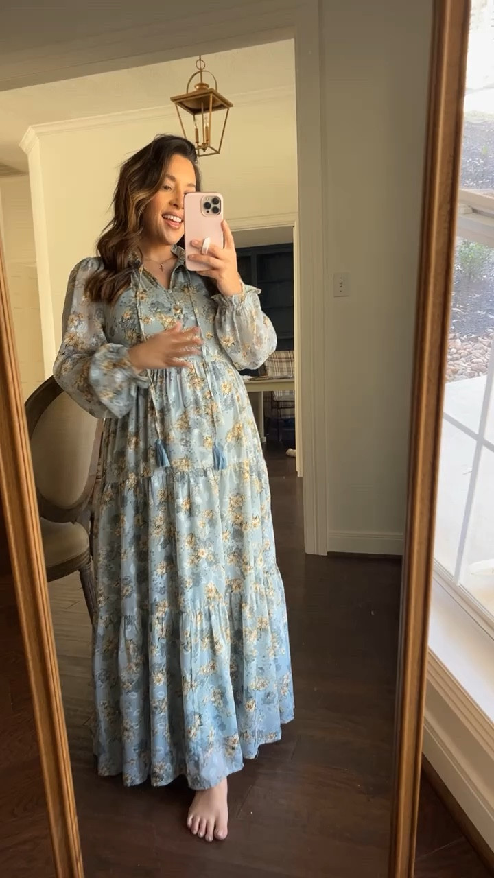 A beautiful dress for a baby boy baby shower, Easter, wedding guest dress or anything you are looking for during maternity! I did my normal size here.

#LTKbump #LTKVideo #LTKwedding