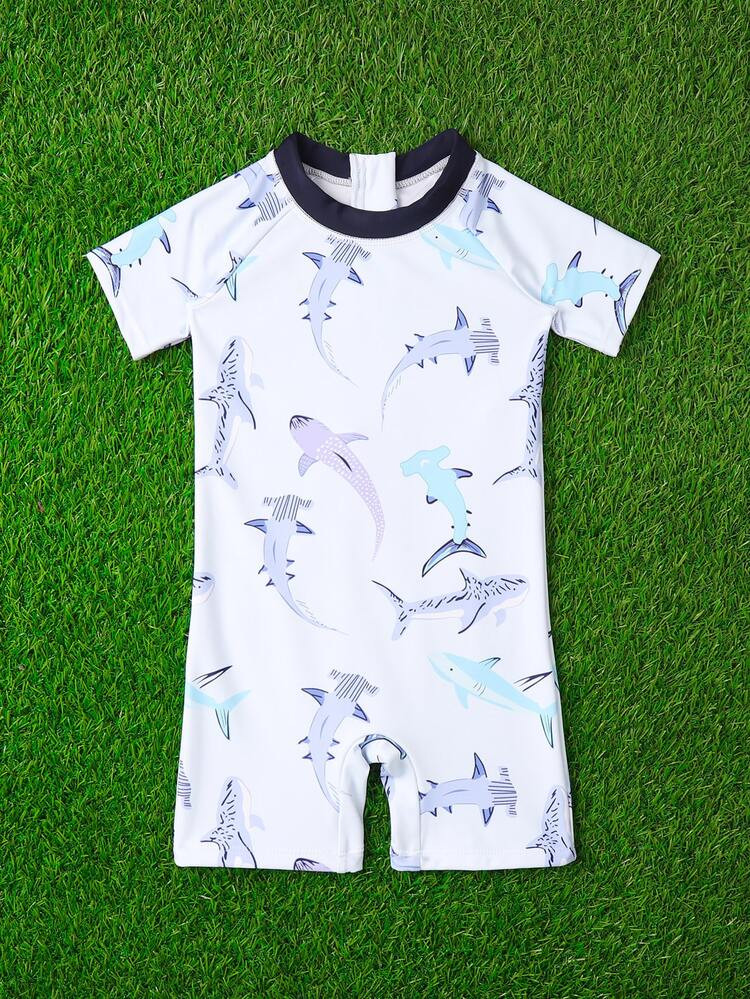 Toddler Boys Fish Print Zipper One Piece Swimsuit | SHEIN