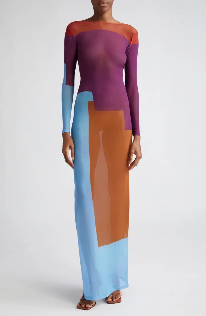 HOUSE OF AAMA x Gianni Lee Original Night Sky Print Long Sleeve Mesh Dress | Nordstrom | Nordstrom