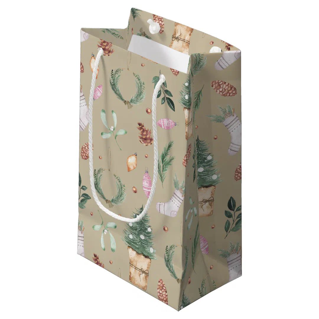 Christmas  Holiday Watercolor Small Gift Bag | Zazzle | Zazzle