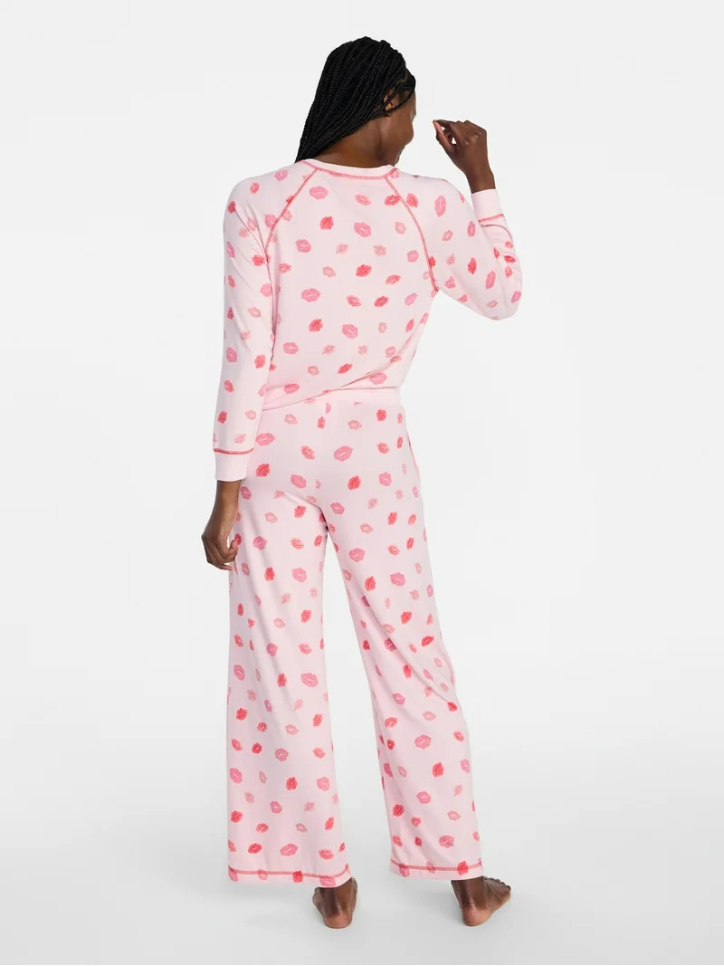 Joyspun Women's Cozy Lounge Collection Hacci Long Sleeve Top and Pants Pajama Set, 2-Piece, Sizes... | Walmart (US)