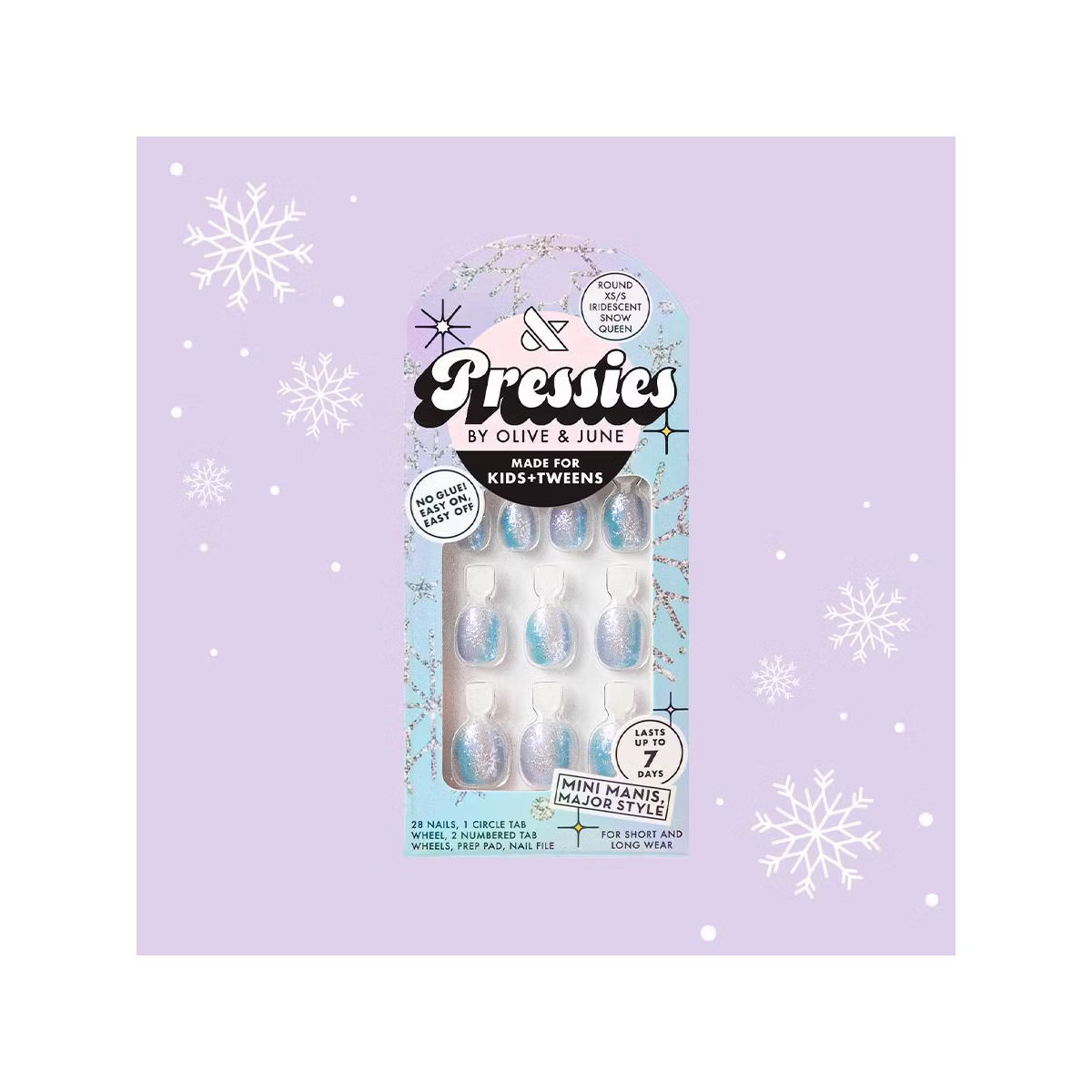 Olive & June Pressies Fake Nails - XS Round - Iridescent Snow Queen - 28ct | Target