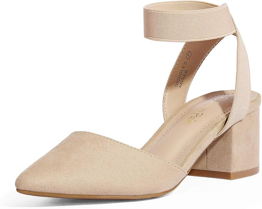 DREAM PAIRS ANNEE Pointed Toe Low Chunky Heels Pump Shoes | Amazon (US)