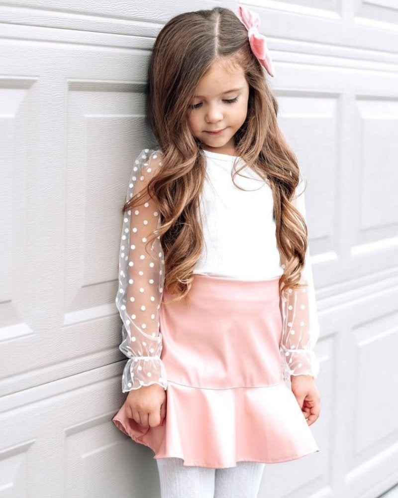 Polly Ruffle Hem Pleather Shorty Skirt - Perfect Pink | Bailey's Blossoms