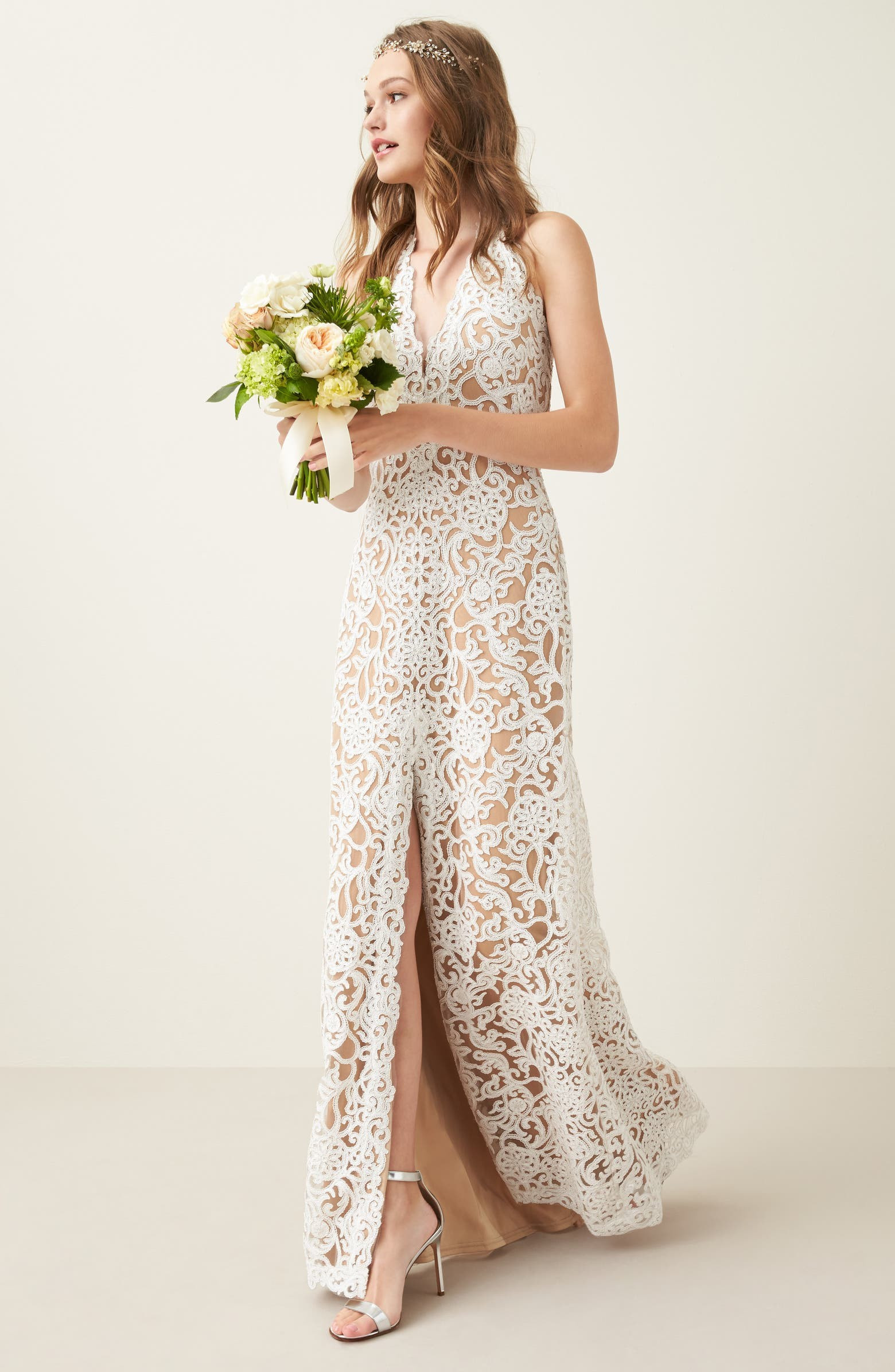 Tadashi Shoji Halter Sequin Lace Column Wedding Dress | Nordstrom | Nordstrom