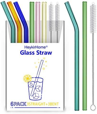 HeykirHome 6-Pack Reusable Glass Straw-Colorful, Size 8''x10 MM,Including 3 Straight and 3 Bent with | Amazon (US)