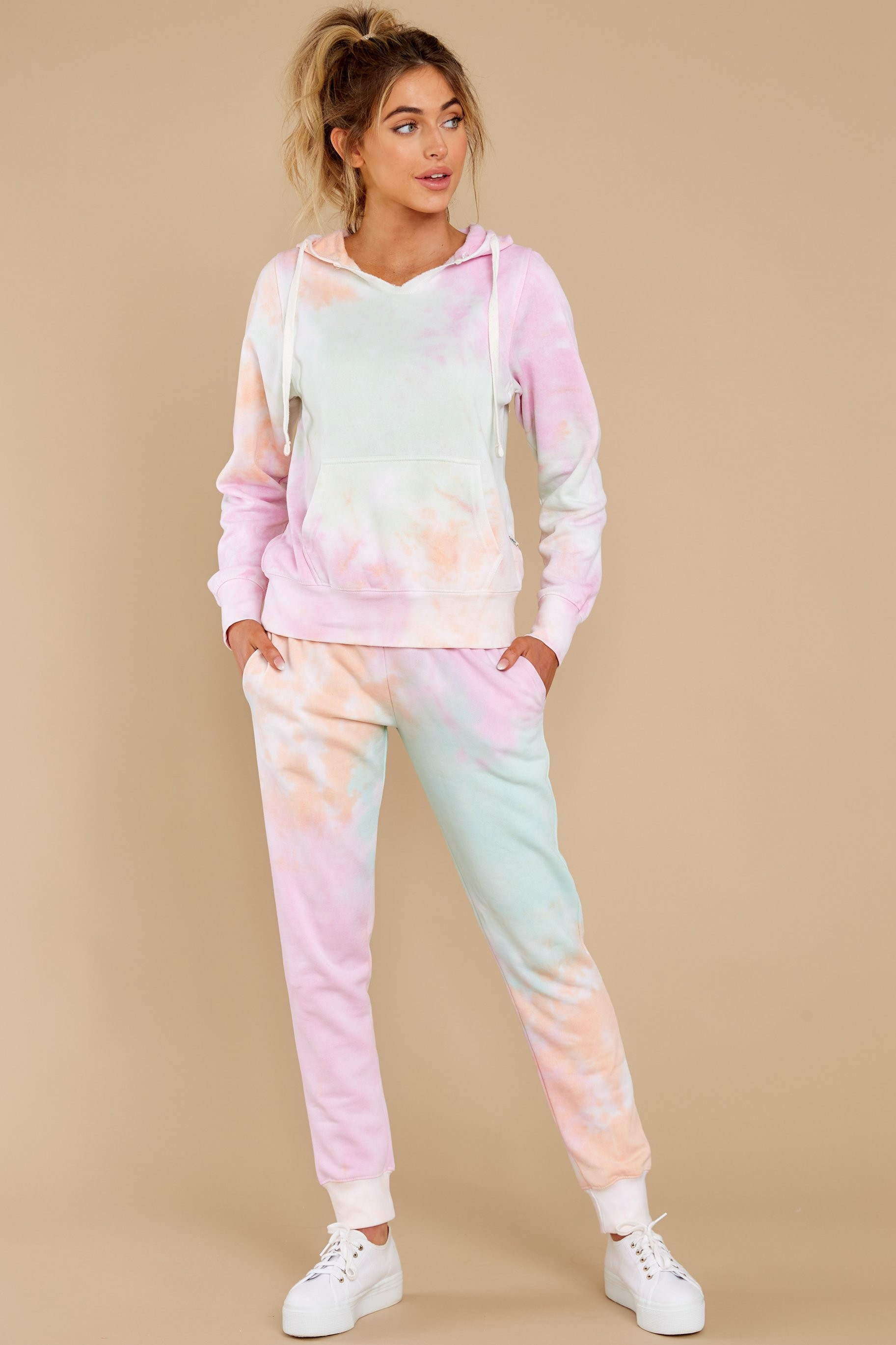 Sunset Talks Mint Raspberry Multi Tie Dye Hoodie | Red Dress 