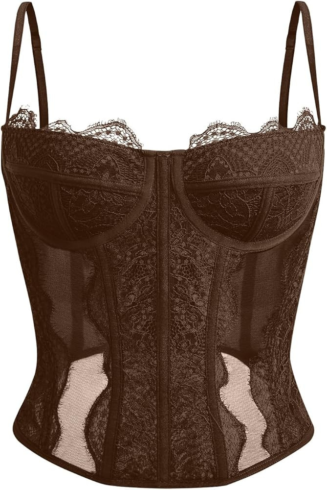 Dealmore Corset Tops For Women Going Out Lace Mesh Date Night Fall Fashion Outfits Clothes Crop C... | Amazon (US)