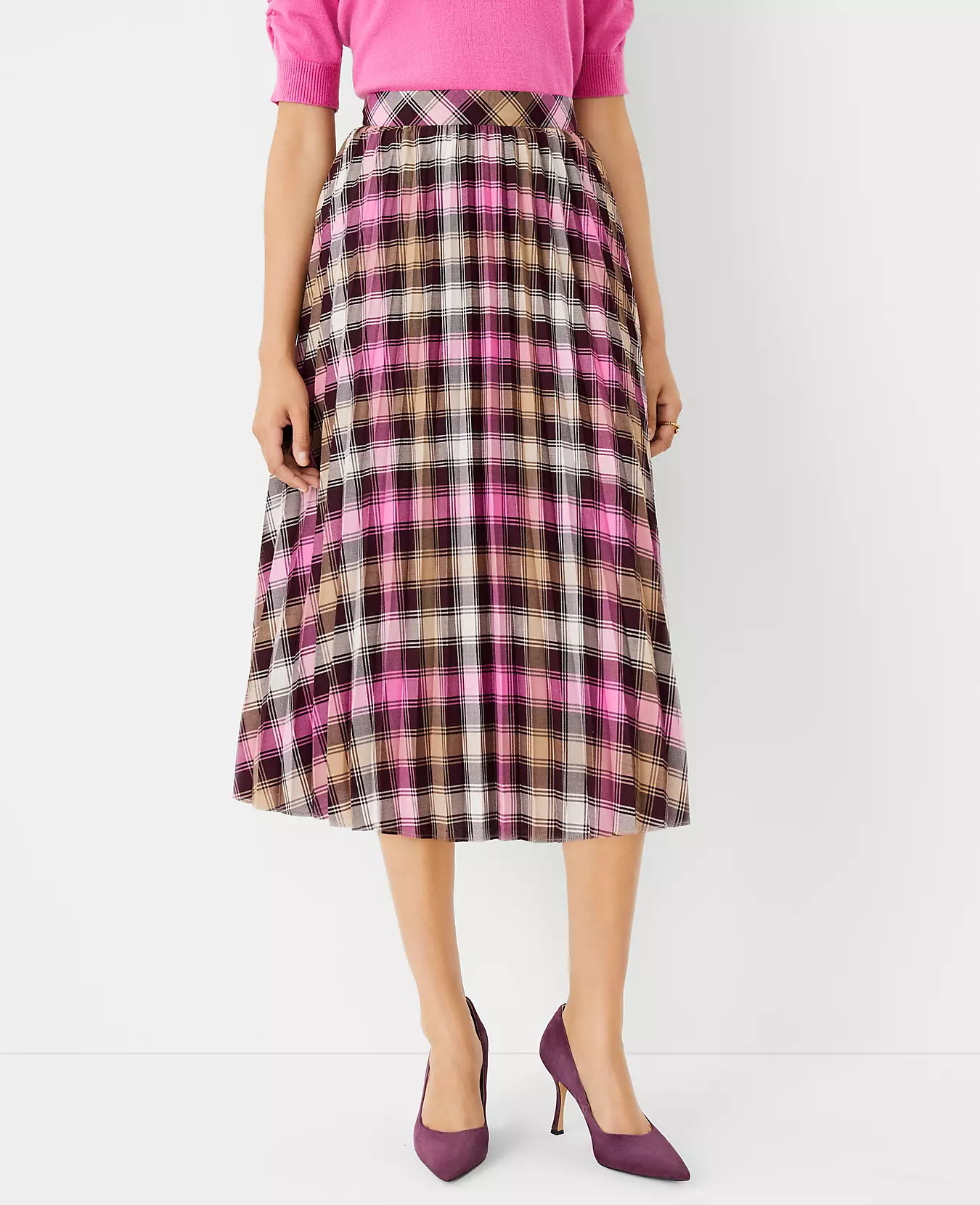Plaid Pleated Midi Skirt | Ann Taylor (US)