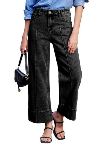 Astylish Women's 2026 Stretchy Breathable Wide Leg High Waisted Jeans Casual Cropped Ankle Denim ... | Amazon (US)