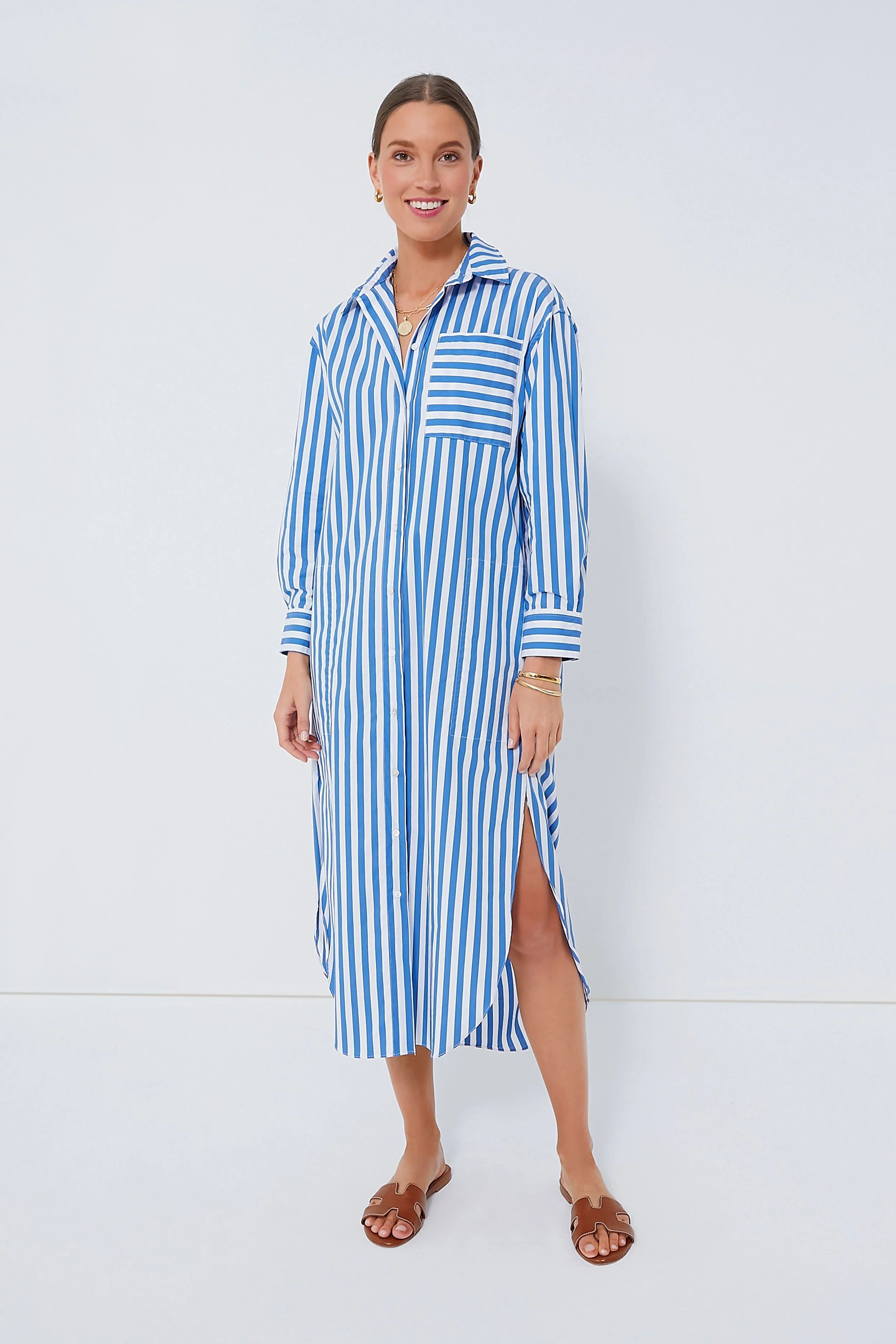 Blue Stripe Constance Maxi Shirt Dress | Tuckernuck (US)