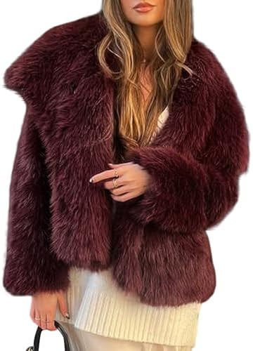 Yimoon Womens Faux Fur Coat Lapel Open Front Fluffy Shaggy Jacket Winter Warm Furry Overcoat | Amazon (US)
