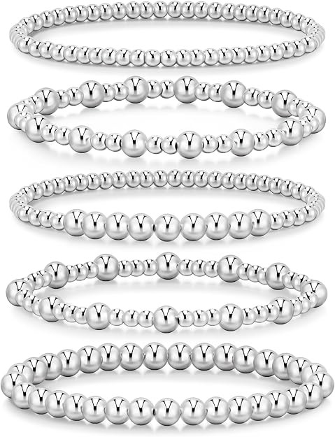 adoyi Gold Bracelets for Women Beaded Bracelet 14K Gold Plated Bracelet Stack Strand Stretch Bead... | Amazon (US)