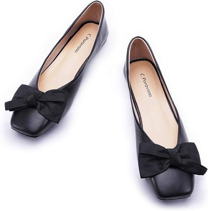C.Paravano Women's Flats | Square Toe Shoes for Women | Leather Flat Shoes for Women | Slip On Ba... | Amazon (US)
