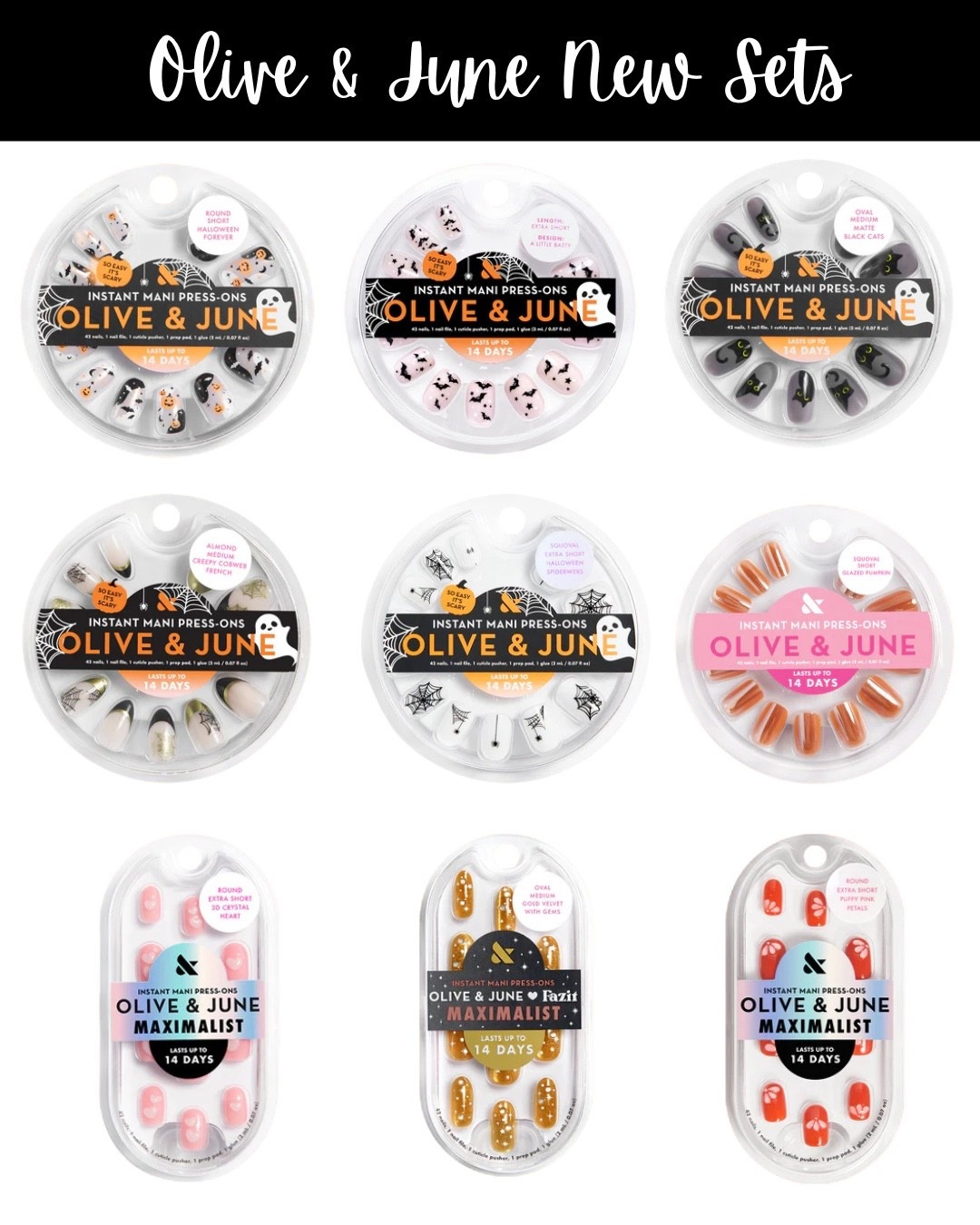 New Olive & June press-on sets just dropped including the Halloween collection which always sells out!

Only $10 per set!

#LTKBeauty