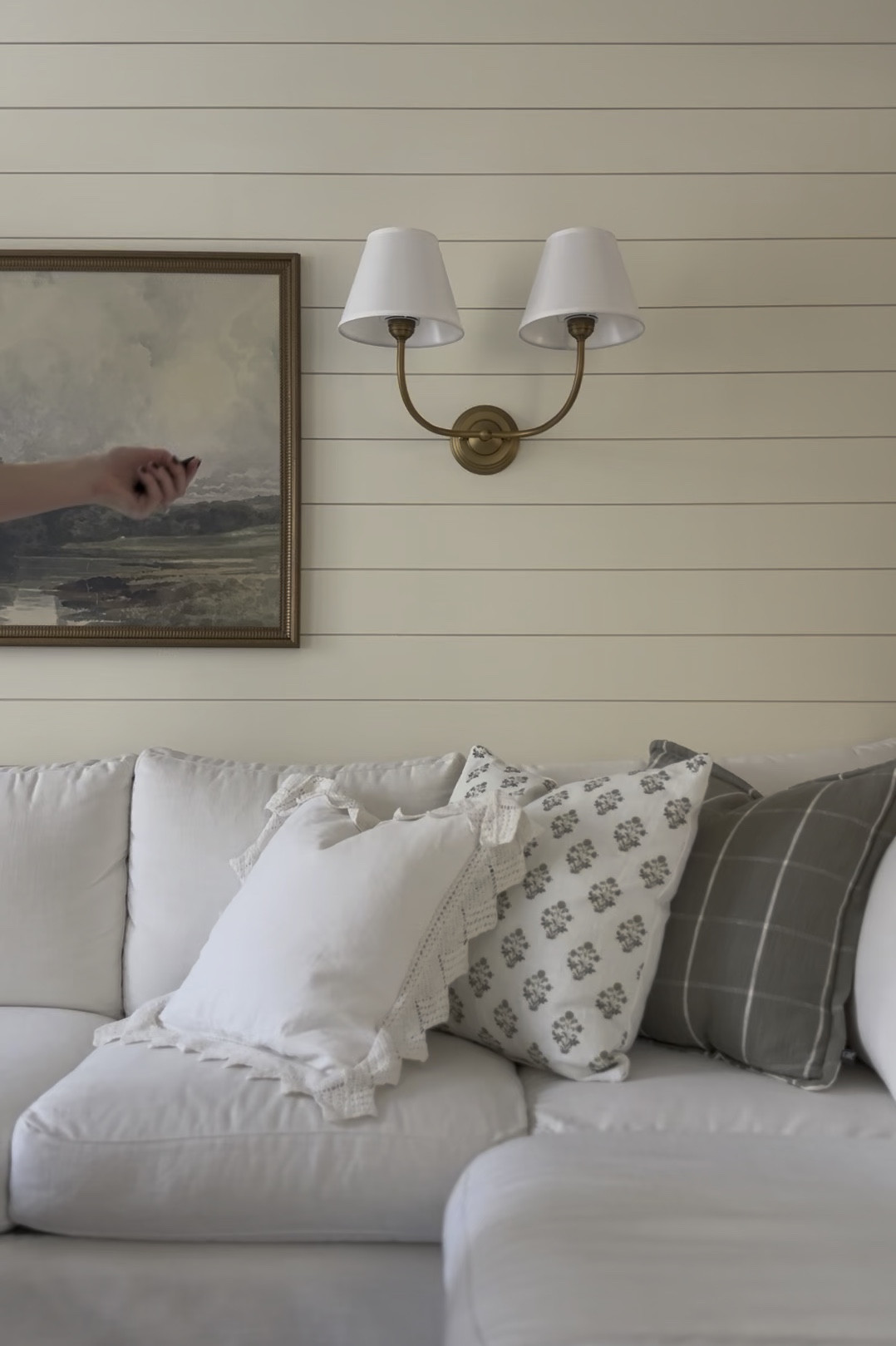 The wall sconces are up behind the couch. We didn’t hard wire these so the remote controlled rechargeable lightbulbs are perfect.  

#LTKWatchNow #LTKHome