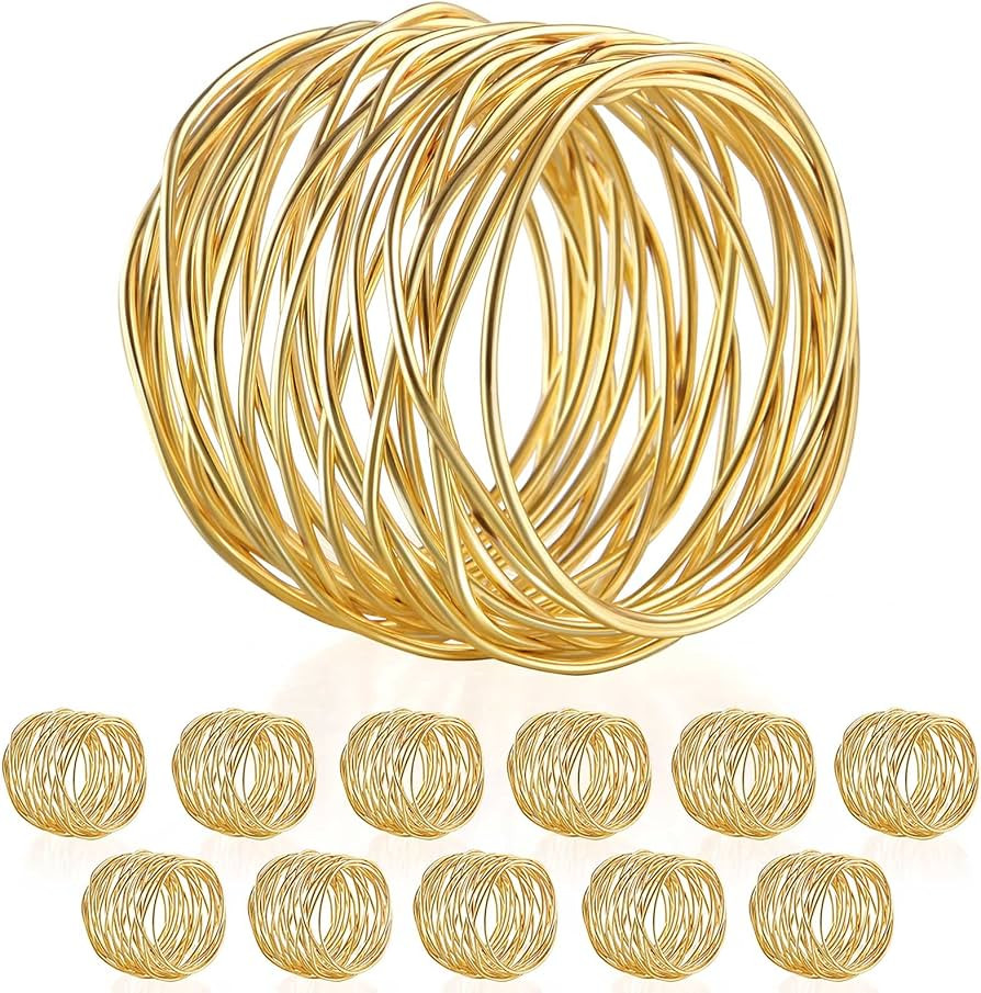 Twisted Wire Mesh Napkin Rings Holders Décor Dinner Party Wedding Christmas Gathering (Gold 12pc... | Amazon (US)