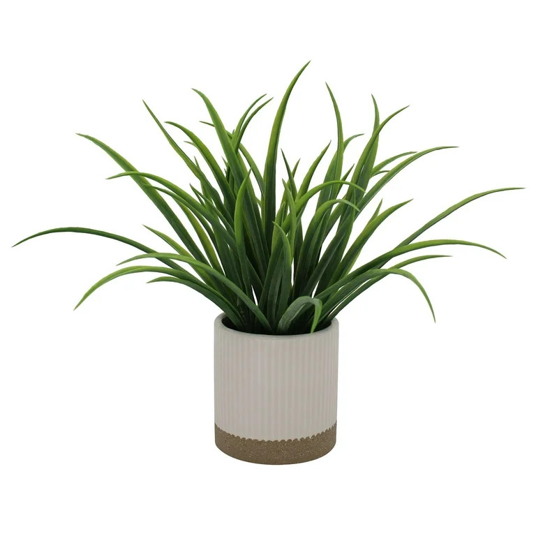Mainstays by Becky G. & Alejandra 9.5" Artificial Grass in White Two-Tone Ribbed Ceramic Pot | Walmart (US)