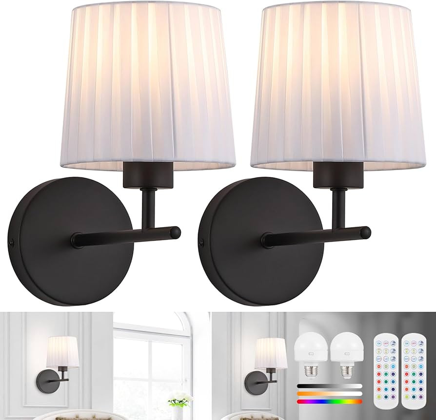 Battery Operated Wall Sconces Set of 2, Black Wireless Sconces Wall Decor, Cordless Sconce Lighti... | Amazon (US)