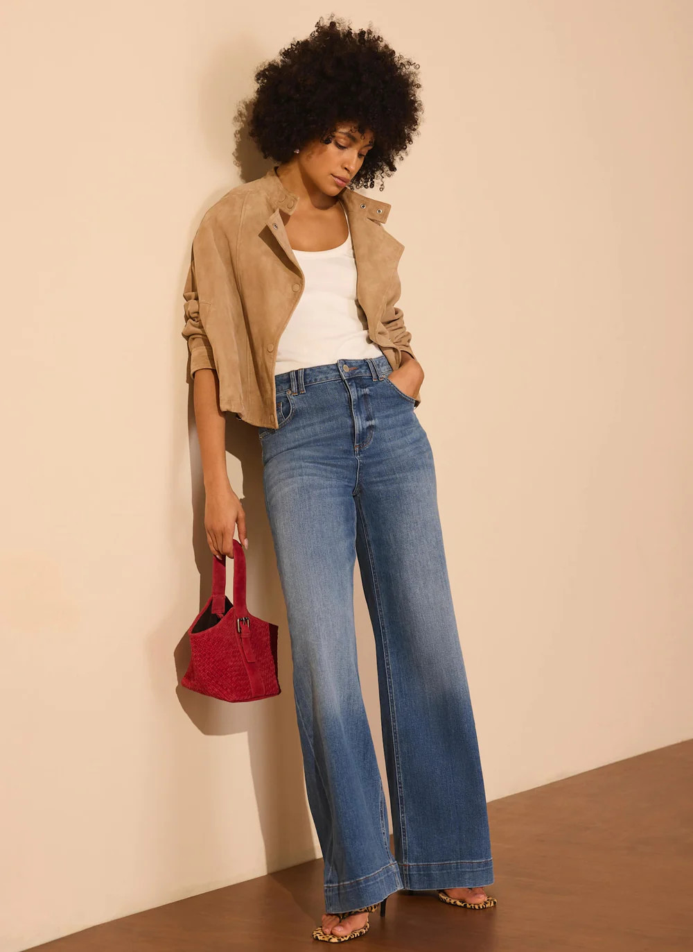 Lola Red Suede Woven Bucket Bag | Mint Velvet