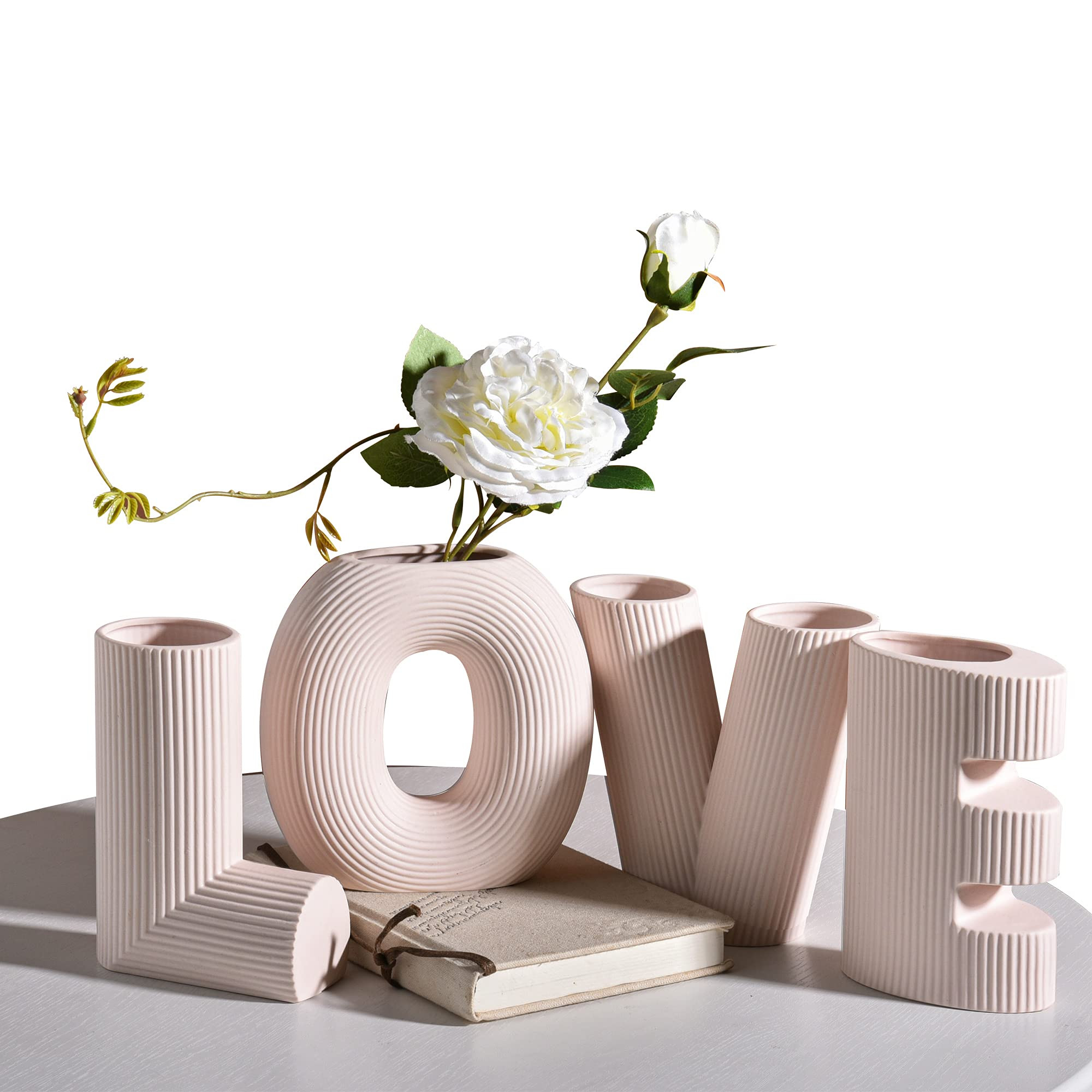 Ceramic Vase Set of 4,Modern Minimalist Vase,Flower Vases for Wedding Party Home Decor,Love-Shape... | Amazon (US)