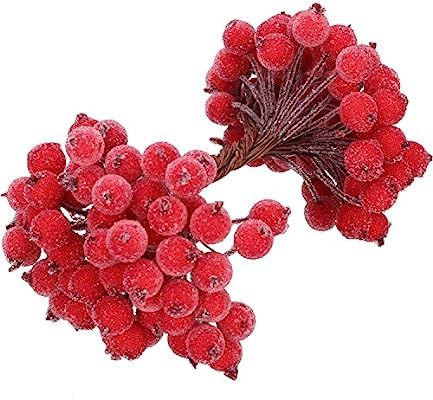 BBTO 100 Wired Stems of Artificial Holly Berries Artificial Flower Decor 200 Pack 12 mm Mini Chri... | Amazon (US)
