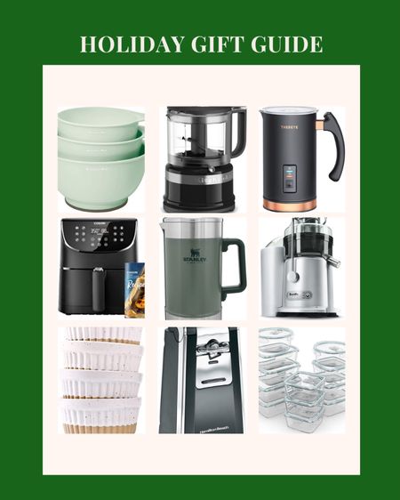 Holiday gift ideas for the home. Mixing bowls, food processor, milk frother, air fryer, juicer, thermos, can opener, food storage containers, ramekins 

#LTKGiftGuide #LTKHoliday #LTKCyberweek