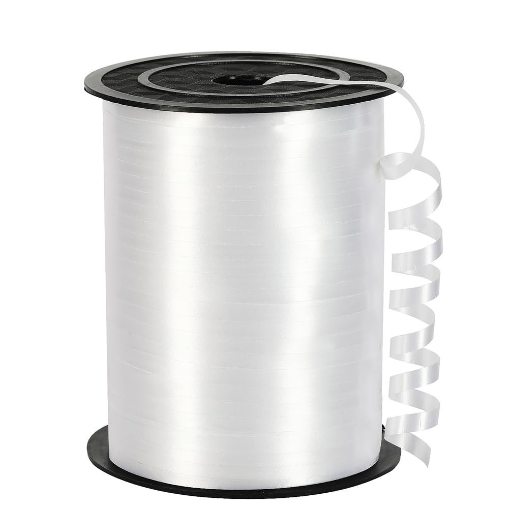 White Curling Ribbon,3/16 inch x 500 Yards Plain White Curling Ribbon for Gift Wrapping, New Year... | Amazon (US)