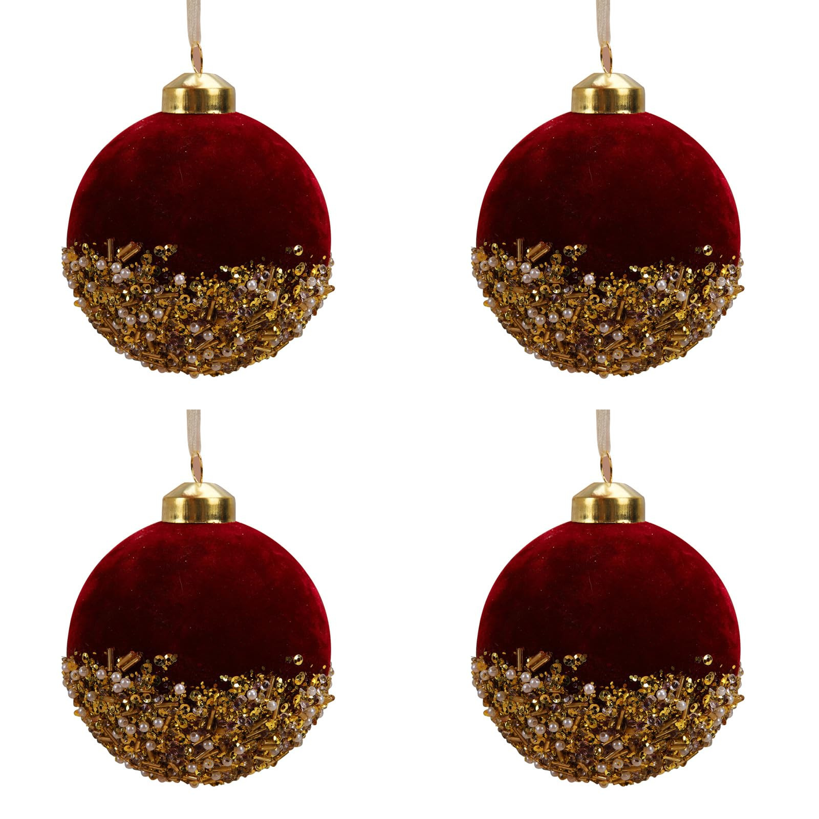 4PCS Burgundy Christmas Ball Ornaments, Glittered Sequin Xmas Glass Pearl Glittered Balls Hanging... | Amazon (US)