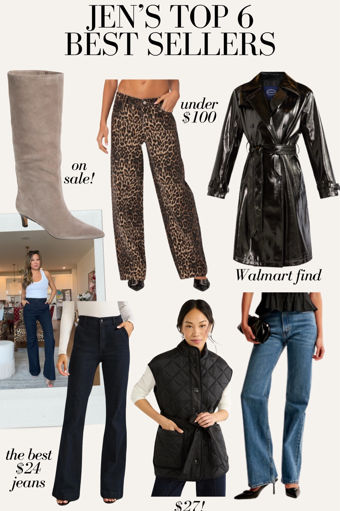 My top 6 best seller are perfect for fall! Best denim, leopard denim, knee high boots, faux leather trench coat, puffer vest , patent leather trench on clearance $12!! 

#LTKStyleTip #LTKHoliday #LTKFindsUnder50