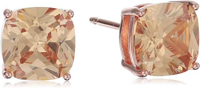 14K Rose Gold Plated Sterling Silver Cushion Cut Champagne 4-prong setting Cubic Zirconia Stud Ea... | Amazon (US)