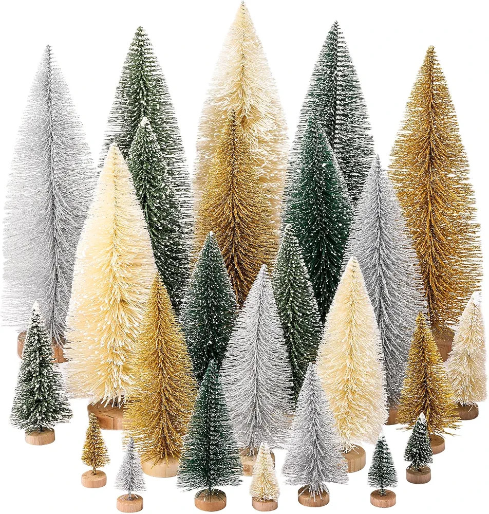 Geetery 25 Pieces Christmas Trees Artificial Pine Trees Sisal Trees Bottle Brush Trees with Wood ... | Amazon (US)