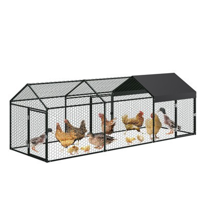 Large Metal Chicken Coop, Outdoor Spire Roof Hen House with Waterproof Cover with 3 Doors, Upgrade Chicken Run, Poultry Cage for Backyard Farm Black | Target