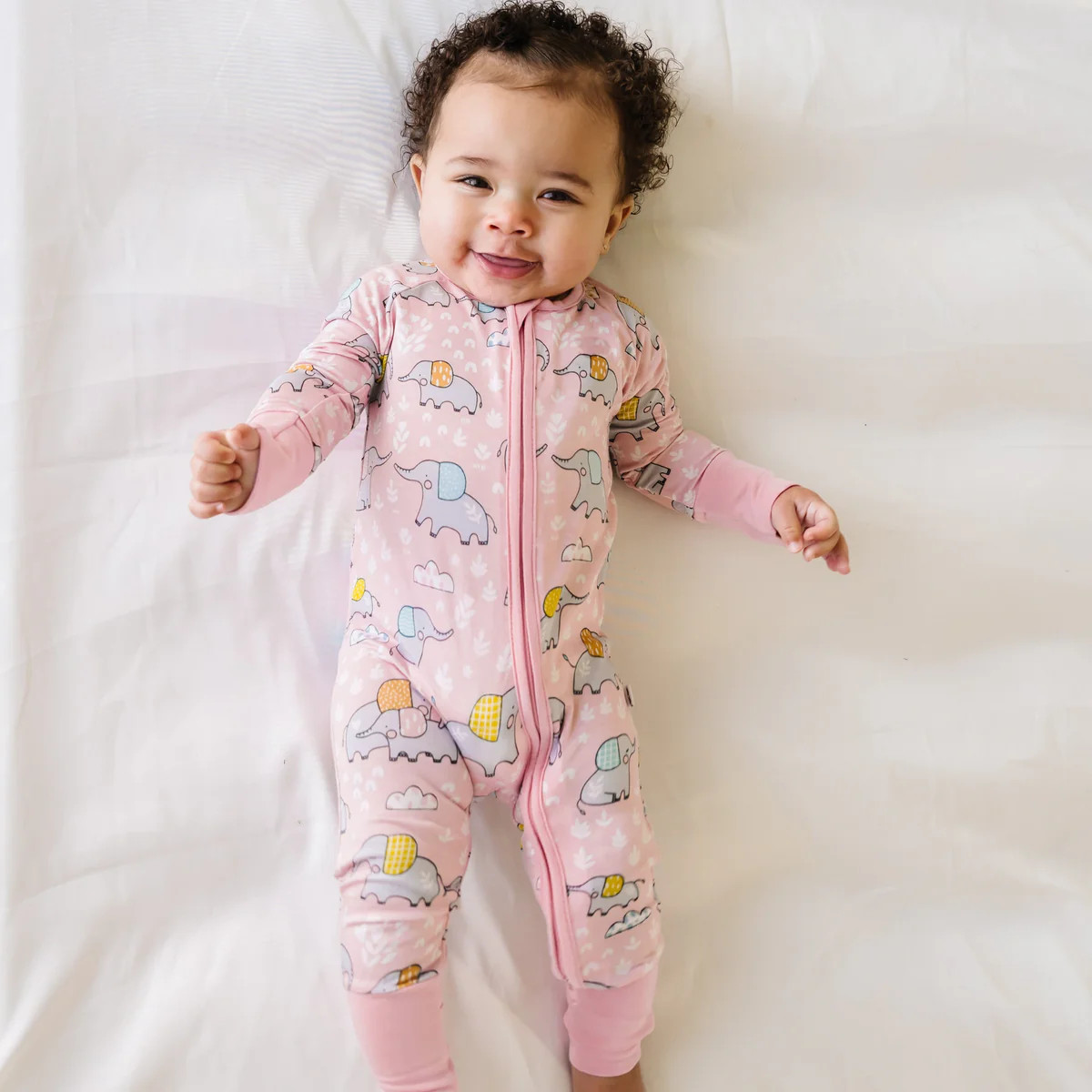 Pink Elephant Snuggles Bamboo Viscose Zippy | Little Sleepies