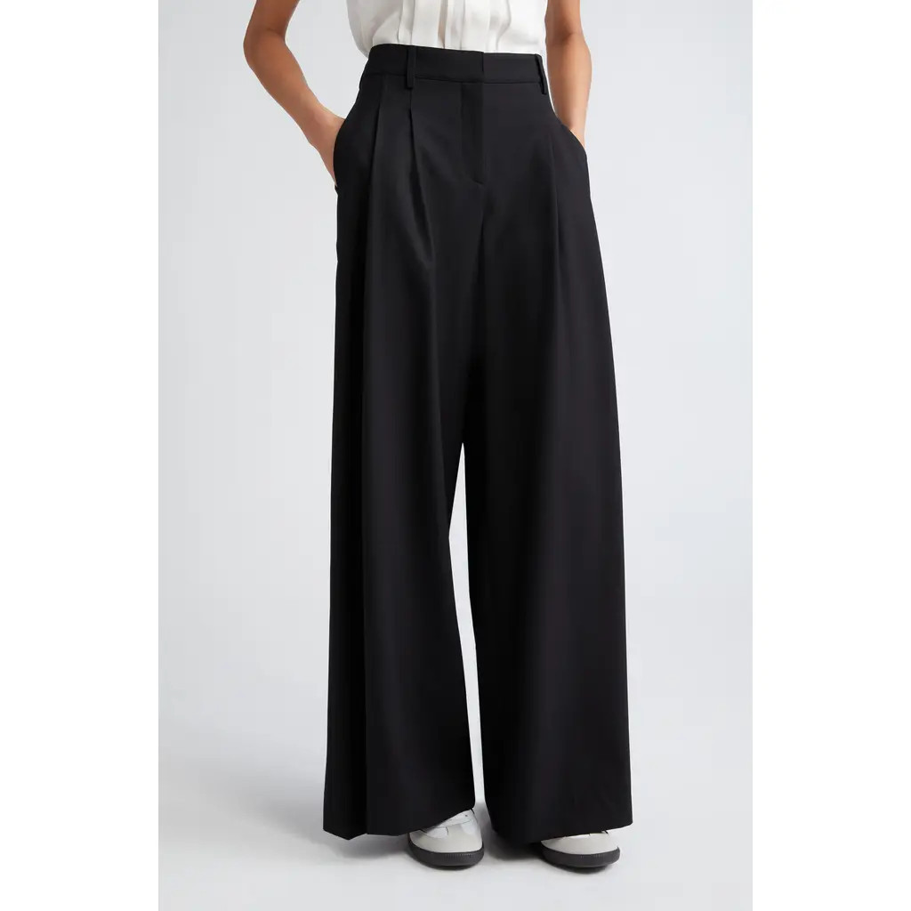 TWP New Didi Wool Stretch Twill Wide Leg Pants in Black at Nordstrom Rack, Size 8 | Nordstrom Rack