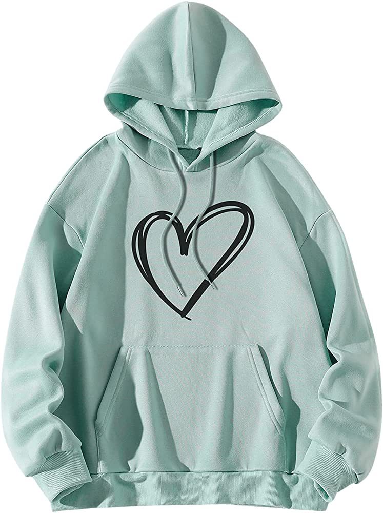 SweatyRocks Women's Casual Heart Print Long Sleeve Pullover Hoodie Sweatshirt Tops | Amazon (US)