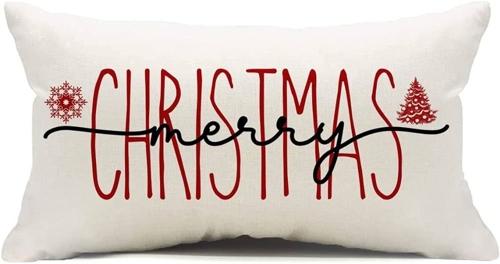Kithomer Merry Christmas Christmas Decorations Pillow Cover, 12 x 20 Inch Christmas Saying Farmho... | Amazon (US)