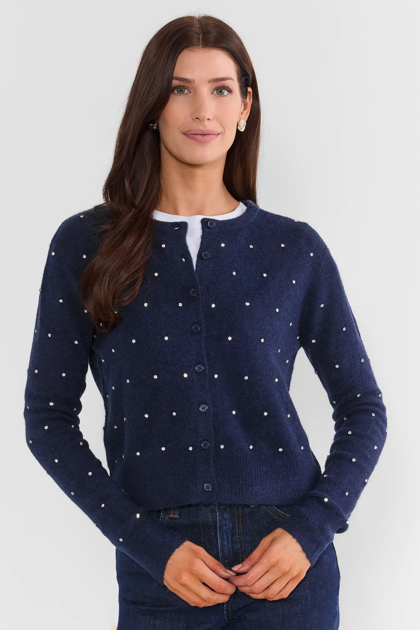 Navy Embellished Cardigan Top | Avara