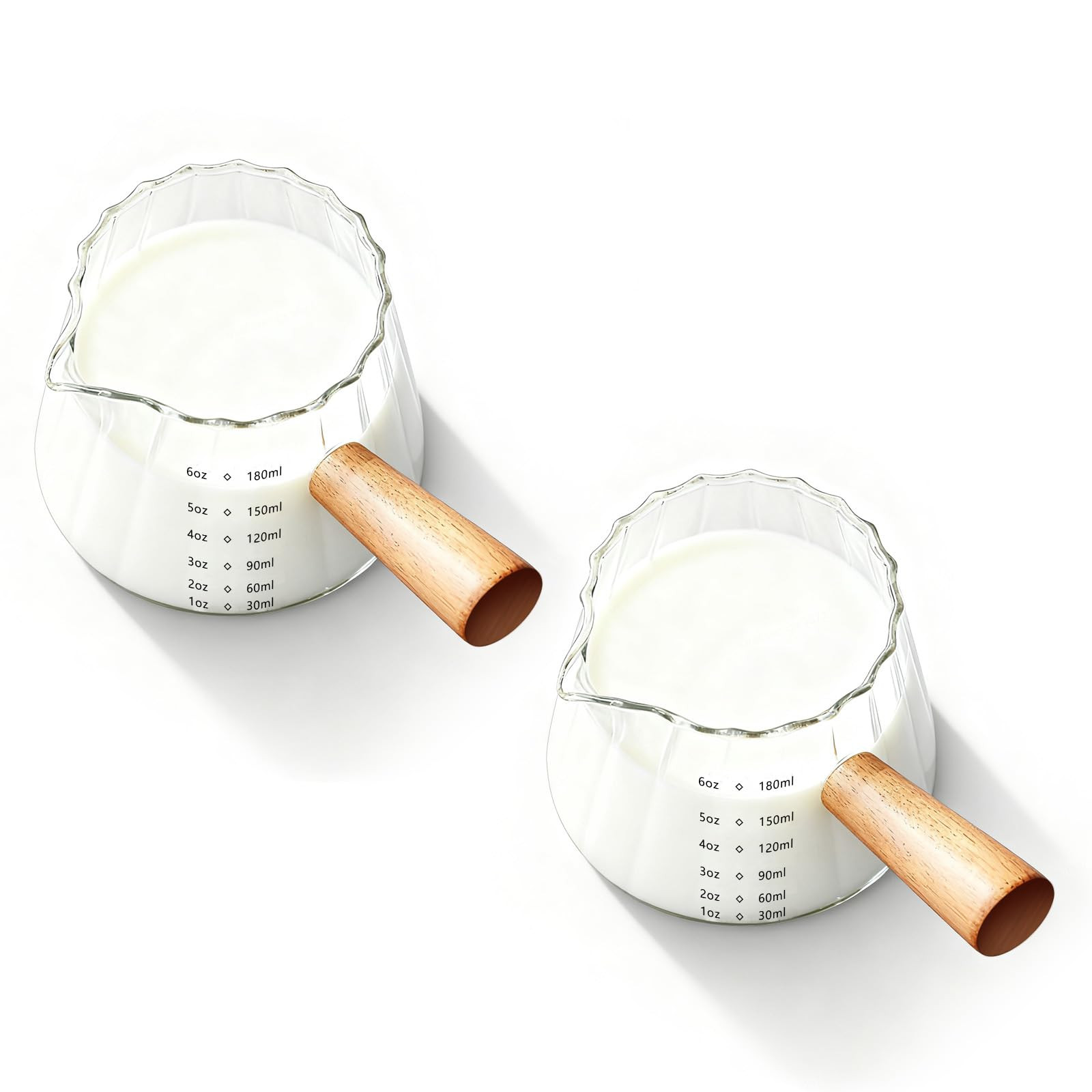 YARRAMATE 2 Pack 6 oz/180ML Glass Measuring Cup with Wooden Handle – Espresso Shot Cups, Ribbed... | Amazon (US)