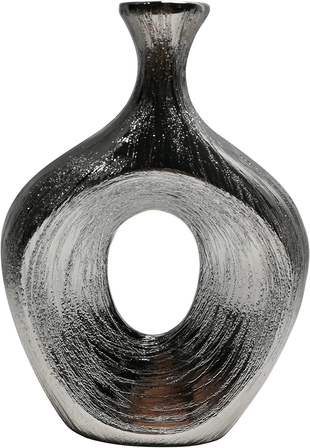 Stoneware Cut-Out Scratched Oval Vase –Textured Metallic Finish – Modern Glam Decorative Vase... | Amazon (US)
