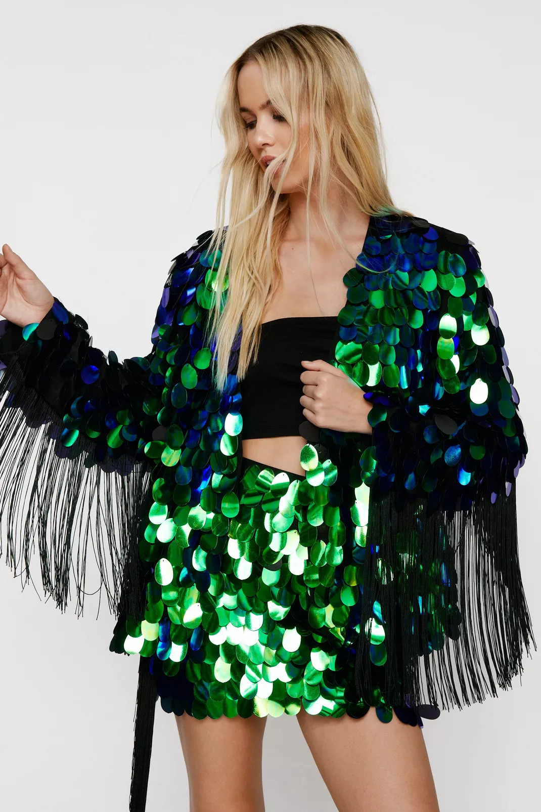 Premium Two Piece Disc Sequin Fringe Blazer | Nasty Gal (US)