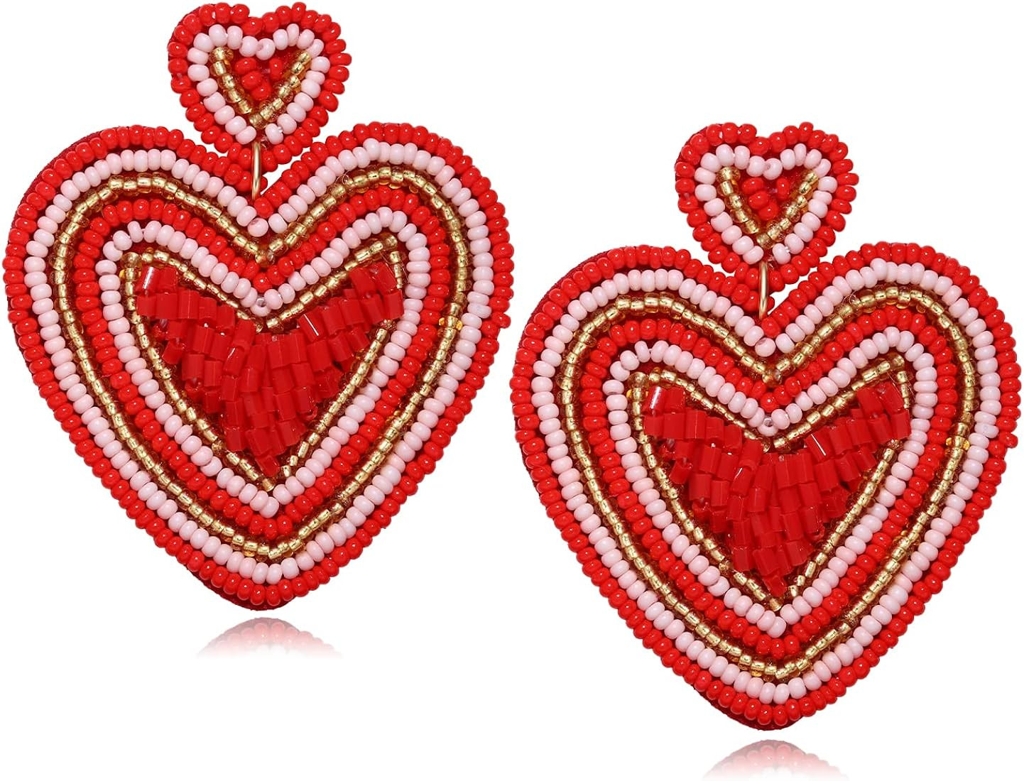 Heart Earrings for Women Hypoallergenic Beaded Statement Dangle Earrings Boho Handmade Red Love H... | Amazon (US)