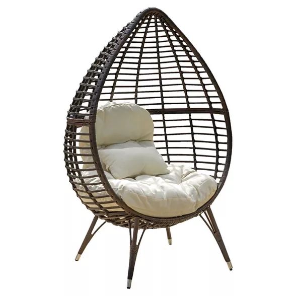 Cutter Teardrop Wicker Patio Lounge Chair with Cushion - Brown - Christopher Knight Home | Target