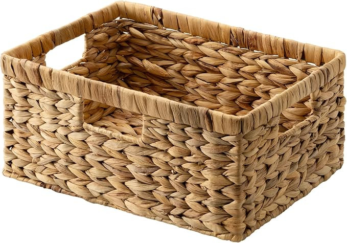 StorageWorks Large Rectangular Wicker Basket, Water Hyacinth Storage Basket with Built-in Handles... | Amazon (US)