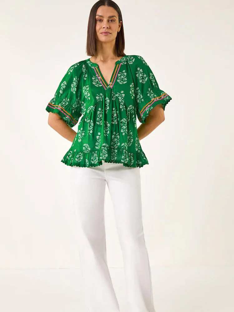Kopen  Roman Floral Ric Rac Frill Hem Top van Next Nederland | Next EU