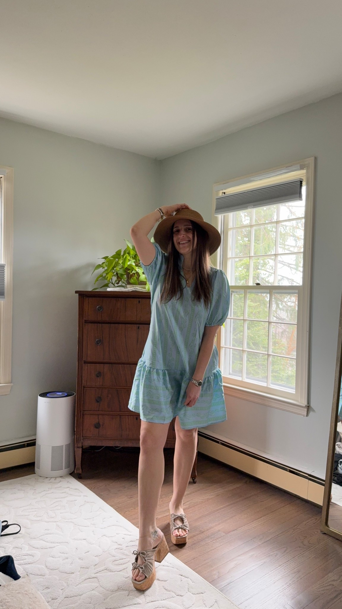 Mini dress with a drop waist, perfect for spring. Wearing a size medium! 

#LTKgrwm #LTKootd