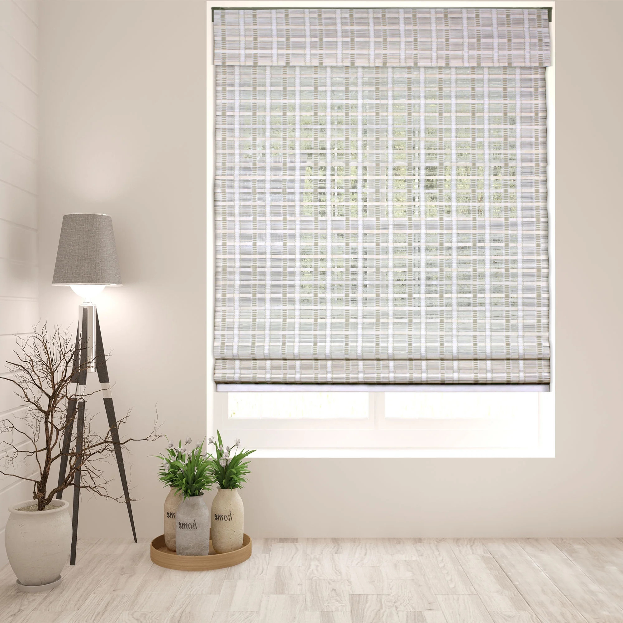 Arlo Blinds Cordless Whitewash Bamboo Roman Shade, Light Filtering, Size: 34"W x 60"H | Walmart (US)
